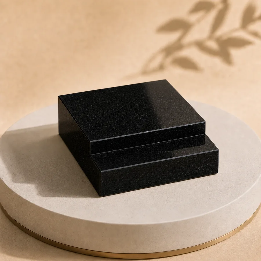 R Black granite frame profile close-up — concept render