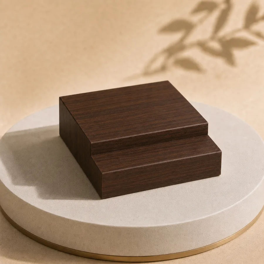 Wood-finish Painted Stone frame profile close-up — concept render