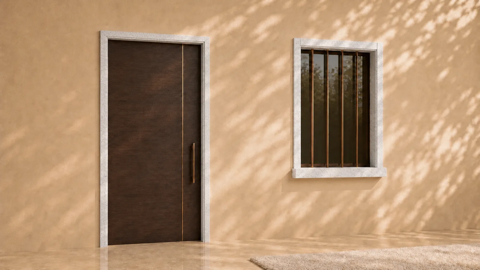P White door and window on one wall — concept render