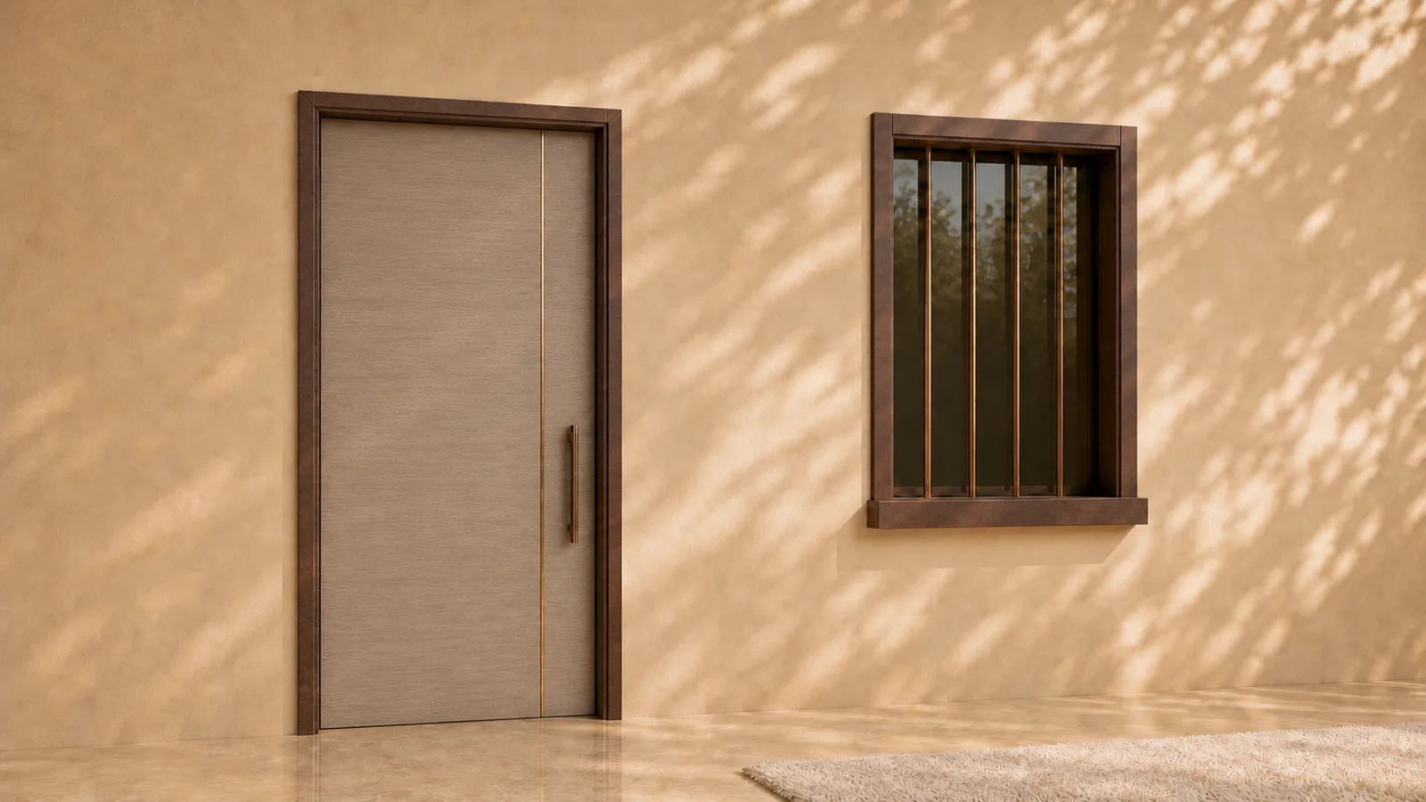 Painted Stone door and window on one wall — concept render