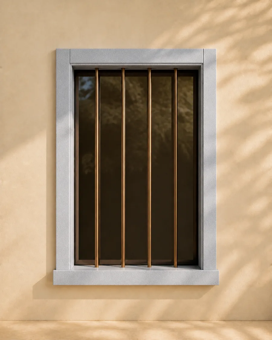 Bijoliya window with bronze grille — concept render