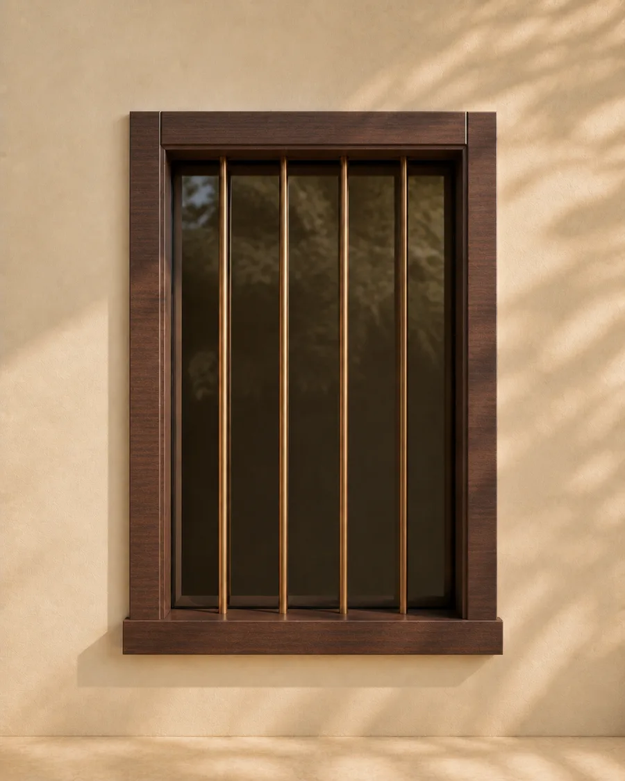 Painted Stone window with bronze grille — concept render