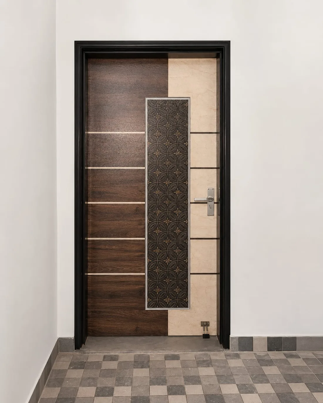 R Black frame with a designer door, installed
